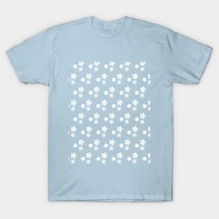 Simple and Delicate White Flowers Pattern | Light Blue background T-Shirt